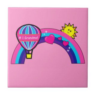 Number One Grandma Hot Air Balloon and Rainbow Tiles