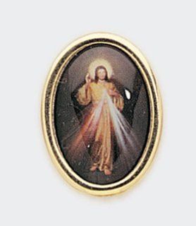 Gold Plated Religious Lapel Pin   Divine Mercy: Brooches: Jewelry