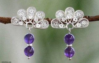 Amethyst chandelier earrings, 'Star Fans'   Sterling Silver Dangle Amethyst Chandelier Earrings: Jewelry