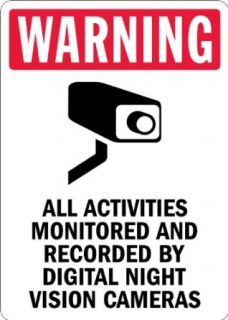 SmartSign Aluminum Sign, Legend "Warning Monitored by Night Vision Cameras" with Graphic, 14" high x 10" wide, Black/Red on White Industrial Warning Signs