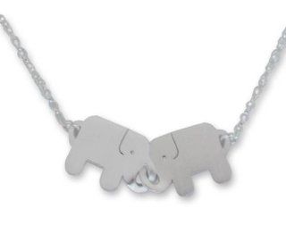 Sterling silver pendant necklace, 'Elephant Friendship'   Unique Sterling Silver Pendant Necklace: Jewelry