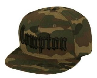 Compton Camo Flat Bill Snapback Black Adjustable Baseball Cap Hat: Clothing