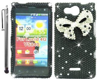 "Silver Ribbon" Design Black Rhinestones Protector 3D Bling Case Cover Skin for LG Lucid VS840   Includes Branded Silver 4.5" Universal Capacitive Stylus Pen +Pry Removal Tool  In The Friendly Swede? Retail Packaging: Cell Phones & Acces