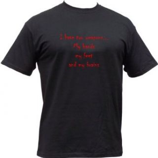 "Two Weapons" Slogan t shirt from Piranha Gear at  Mens Clothing store: Fashion T Shirts