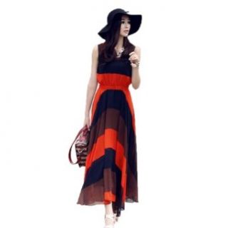 Uoften Bohemian Chiffon Stripes Summer Beach One Piece Sleeveless Maxi Dress at  Womens Clothing store