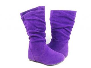 New Toddler Youth Girls Purple Plum Suede Boots feat Full Side Zippered Closure & Rubber Sole: Shoes
