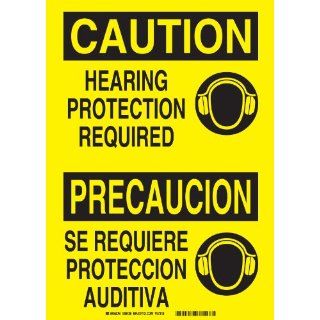 Brady 38428 Self Sticking Polyester, 7" X 10" Caution/Precaucion Sign Legend, "Hearing Protection Required/Se Requiere Proteccion Auditiva": Industrial Warning Signs: Industrial & Scientific