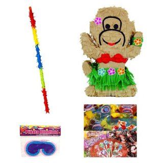 Luau Monkey Pinata Party Pack / Kits Including Pinata, Bit of Everyones Favorites Candy Filler Mix 2lb, Buster Stick and Blindfold: Toys & Games