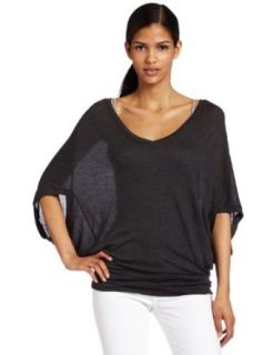 Three Dots Women's 3/4 Sleeve V Neck Top With Cami Lining, Black/ White, Medium at  Womens Clothing store