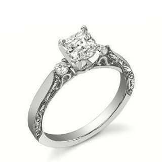 0.75 Carat Princess Antique Style Diamond Engagement Ring Bridal Set Wedding Ring on 18K White Gold FineTresor Jewelry