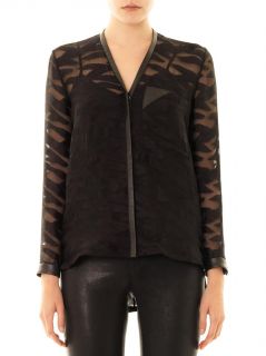 Leather trim sheer jacquard blouse  Helmut Lang  MATCHESFASH