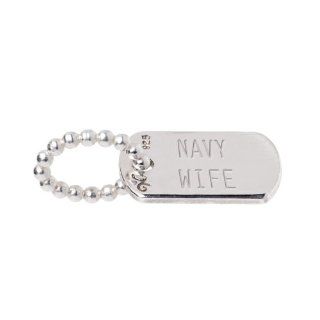 Navy Wife Dog Tag Charm. Sterling Silver  Made in USA   Fits Pandora and Other European Bead Bracelets: Jewelry