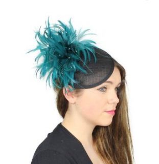 Hats By Cressida Black/Teal Feather Kentucky Derby Fascinator Hat With Headband: Clothing