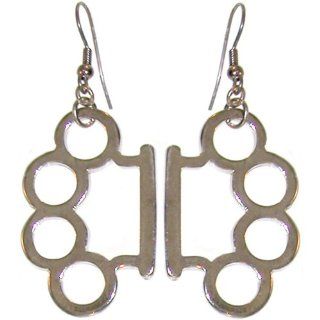 100% Nickel Free 1 X 1.5" Brass Knuckles Earrings, Ours Alone, in Silver Tone Cora Hysinger Jewelry