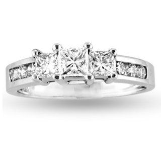 1.00cttw 14k Gold Princess Cut & Round Diamond Three Stone Past Present Future Anniversary/Engagement Ring HI, VS SI Quality: Jewelry