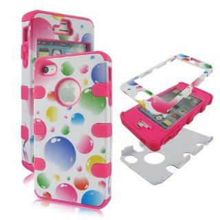 2D Hybrid 3 in 1 Pink Bubbles Iphone 4, 4S High Impact Shock Defender Plastic Outside with Soft Silicone Inside Drop Defender Snap on Cover Case: Cell Phones & Accessories