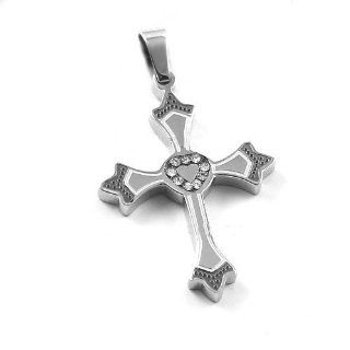New Stainless Steel 2 Tone Heart Concept Cross Pendant With Cz's & Free Chain   Length 23.6" + UK Shipped Within 24hrs Of Order Placed + Gift Packaging Included!: Jewelry