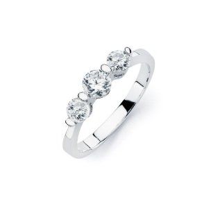 Sterling Silver 3 Stone Cubic Zirconia Engagement Ring Past, Present And Future: Jewelry