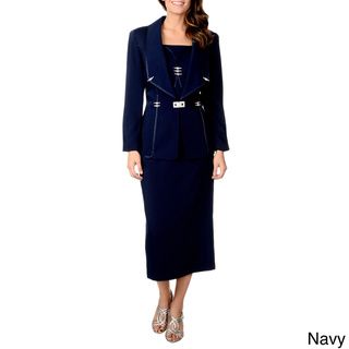 Giovanna Signature Women's Navy 3 piece Rhinestone Detailed Skirt Suit Giovanna Signature Skirt Suits