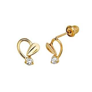 14K Yellow Gold 7.4mm(H)x7mm(W) CZ Artsy Heart Stud Earrings with Screw back for Women and Children: The World Jewelry Center: Jewelry