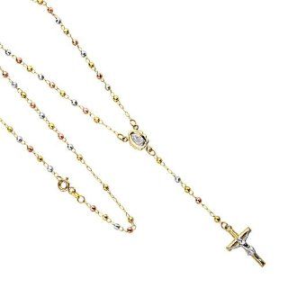 14K Tri color Gold 2.5mm Beads Our Lady Guadalupe Crucifix Rosary Necklace with Spring ring Clasp   18" Inches: The World Jewelry Center: Jewelry