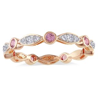 Miadora 10k Rose Gold Pink Sapphire and 1/4ct TDW Diamond Ring (H I, I2 I3) Miadora Gemstone Rings