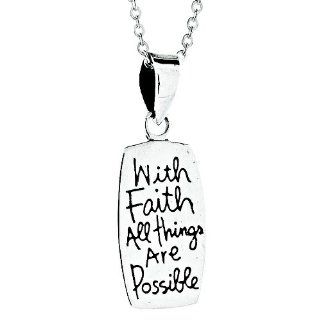 Sterling Silver Message Pendant: "With Faith All Things Are Possible": Jewelry