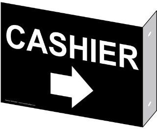 Cashier With Right Arrow Sign NHE 9645Proj WHTonBLK Information : Business And Store Signs : Office Products