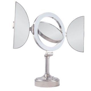 Zadro Surround Light Dual Sided Lighted Fluorescent Pivoting Mirror, Satin Nickel : Personal Makeup Mirrors : Beauty