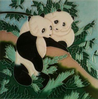 Two Pandas Panda Bears Decorative Ceramic Wall Art Tile 6x6  