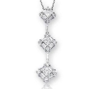 Diamond 14k 3 Stone Past Present Future Drop Pendant Necklace: Jewelry