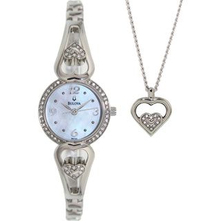 Bulova Women's Crystal 96X122 Silver Stainless Steel Analog Quartz Watch with Mother Of Pearl Dial Bulova Women's Bulova Watches