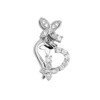 .925 Sterling Silver Rhodium Plated CZ Heart and Butterflys Design Fashion Charm Pendant: The World Jewelry Center: Jewelry