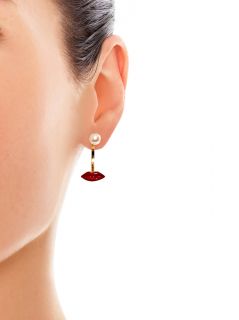 Gold, pearl & enamel lip single earring  Delfina Delettrez 