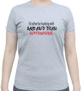 I'd Rather be Hunting with Sam and Dean Supernatural Woman's Gray T Shirt: Clothing