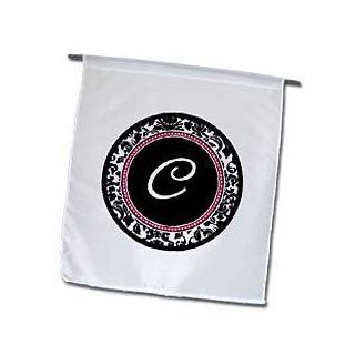 fl_154595_1 InspirationzStore Monograms   Letter C stylish monogrammed circle   girly personal initial   personalized black damask hot pink   Flags   12 x 18 inch Garden Flag : Outdoor Flags : Patio, Lawn & Garden