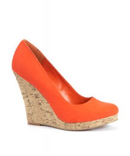 Orange Canvas Cork Wedge Shoes