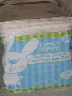 Honey Bunny AZO Free 5pc Receiving Blankets Cotton Flannel 30" X 30"  