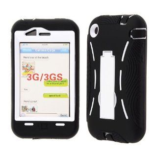 APPLE IPHONE 3G 3GS BLACK WHITE HYBRID COVER + KICKSTAND SNAP ON PROTECTOR ACCESSORY: Cell Phones & Accessories