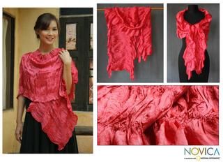 Rayon 'Red Extravaganza' Scarf (Thailand) Novica Scarves & Wraps