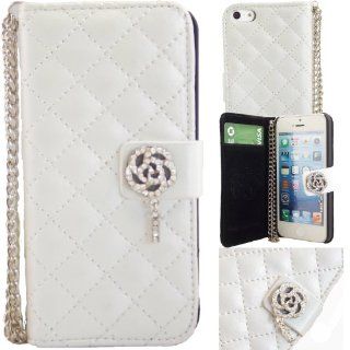 WwWSuppliers White PU Leather Bling Flower Wallet Case for Apple iPhone 5 5s Wristlet Cover + Free Screen Protector & Stylus: Cell Phones & Accessories