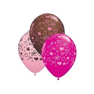 (12) Chocolate Kiss Pink, Brown, & Light Pink Flowers 11" Latex Balloon Qualatex: Health & Personal Care