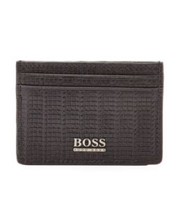 Mens Woven Leather Card Case, Black   Boss Hugo Boss   Black