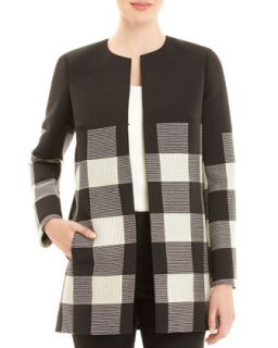 Womens Pria Checkered Long Coat   Lafayette 148 New York   Black multi (2)