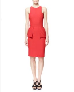 Womens Leaf Crepe Halter Dress with Peplum, Red   Alexander McQueen   Red
