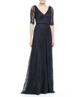 Womens Lace Elbow Sleeve Gown   Theia by Don ONeill   Midnight (6)