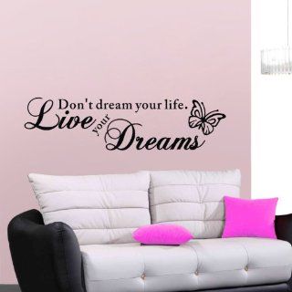 Black Butterfly with Don't Dream Your Life Live Your Dreams Quote Vinyl Home Room Decor Removable DIY Art Wallpaper Saying Lettering Wall Sticker/ Decal Mural    