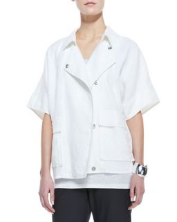 Womens Linen Short Sleeve Jacket, Petite   Eileen Fisher   White (PS (6/8))