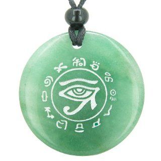 All Seeing and Feeling Eye of Horus Egyptian Amulet Quartz Green Aventurine Magic Gemstone Circle Good Luck Powers Pendant Necklace Best Amulets Jewelry