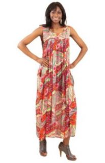 Long Sleeveless Afrocentric Print Rayon Sundress   Available in Several Colors (Pink): Clothing